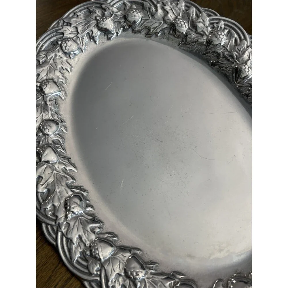 Vintage Wilton Armetale Oak Acorn Oval Serving Platter 14.5